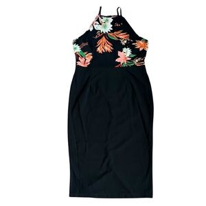 NWT AX Paris Black Floral Sz 14 Tropical Vacation Resort Stretch Halter Dress